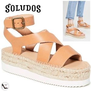 Soludos Olympia Brown Tan Leather Platform Espadrille Sandals Anthropologie 9
